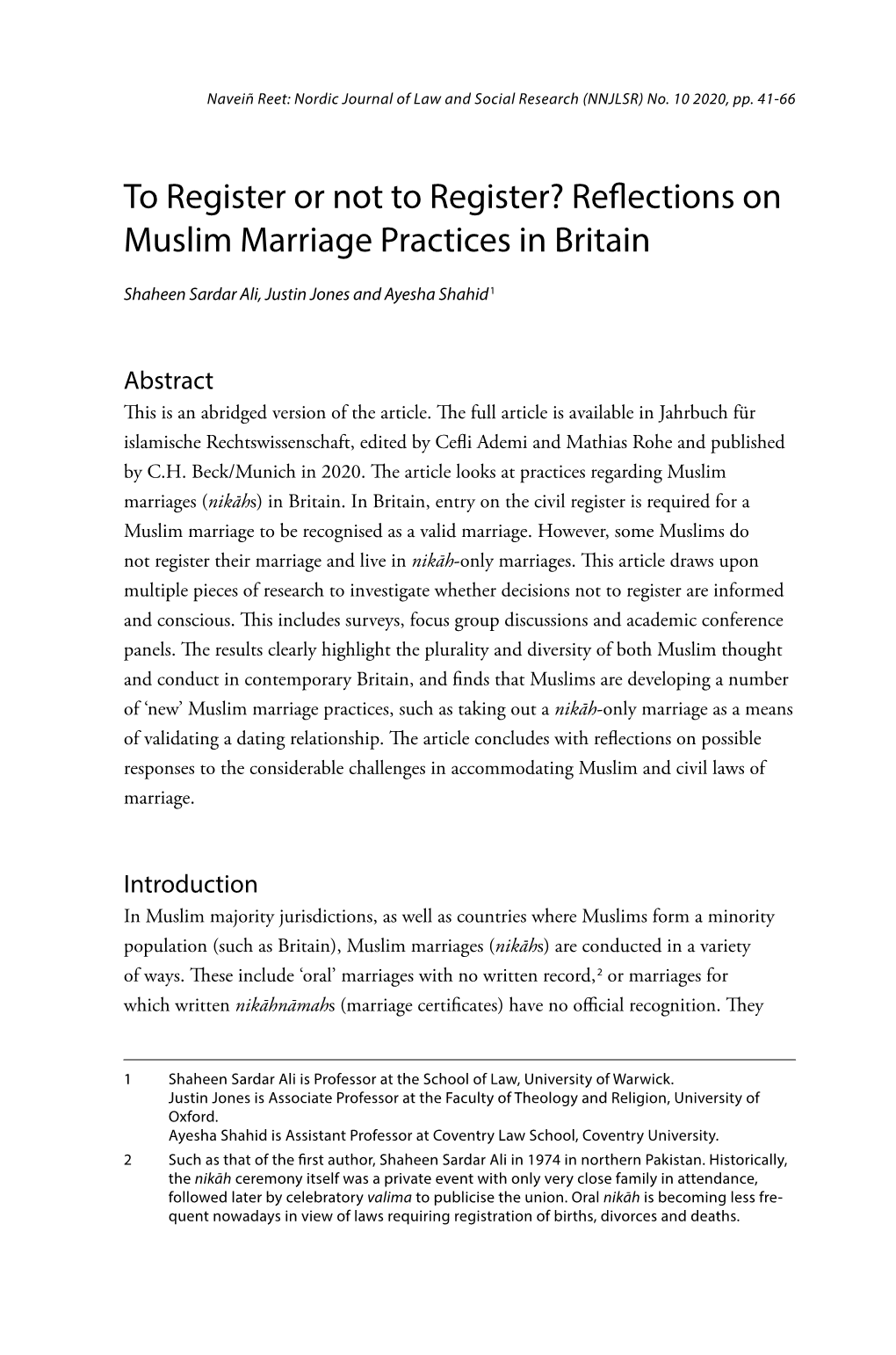 Reflections on Muslim Marriage Practices in Britain