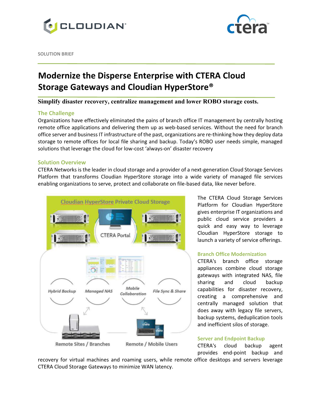 Modernize the Disperse Enterprise with CTERA Cloud Storage Gateways and Cloudian Hyperstore®