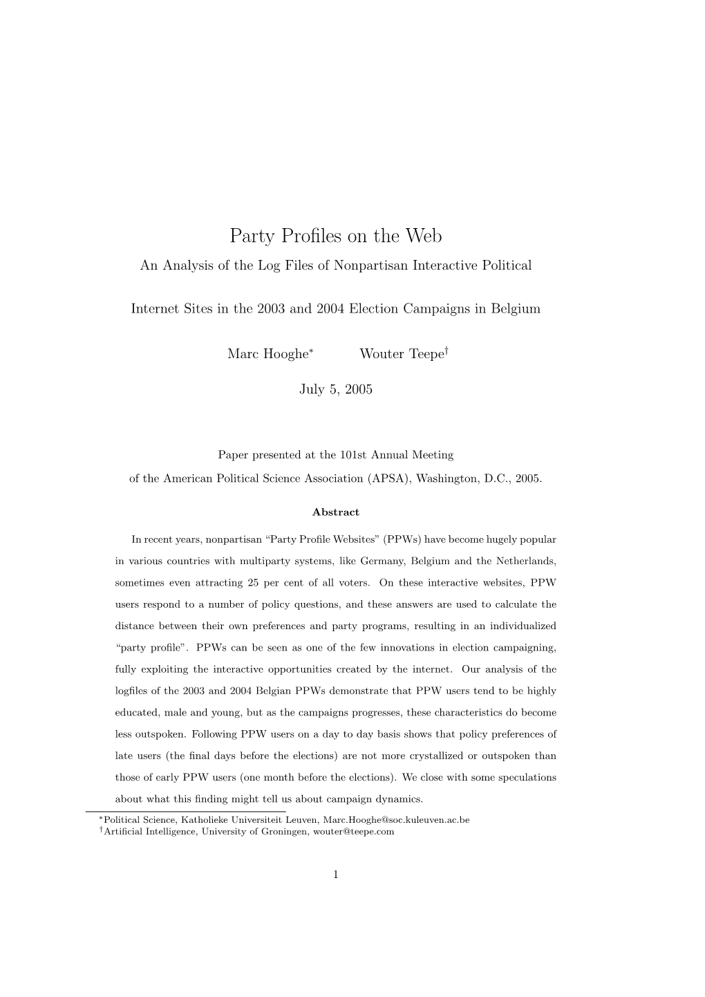 Party Profiles on the Web an Analysis of the Log Files of Nonpartisan