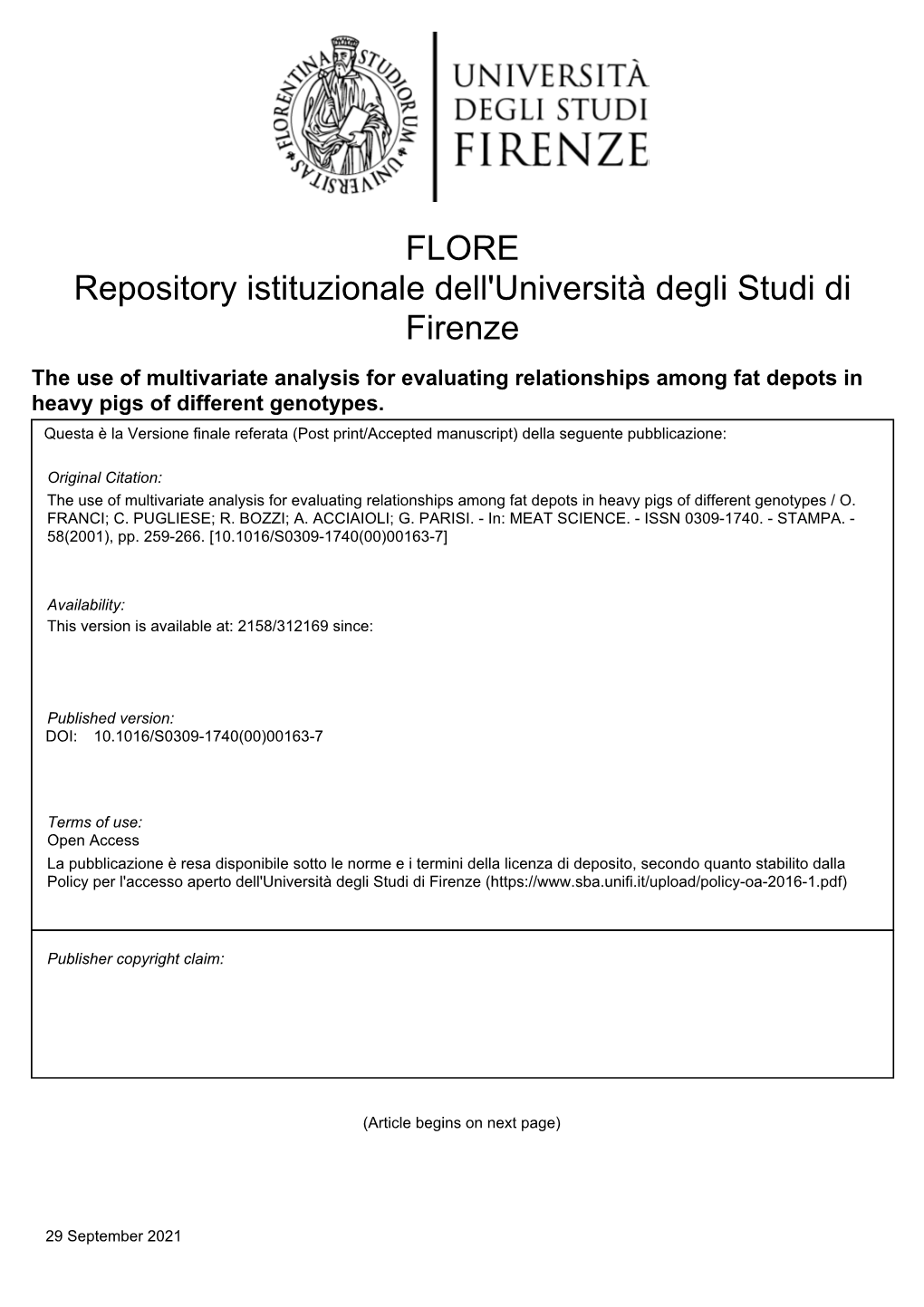 The Use of Multivariate Analysis for Evaluating Relationships Among Fat Depots in Heavy Pigs of Different Genotypes