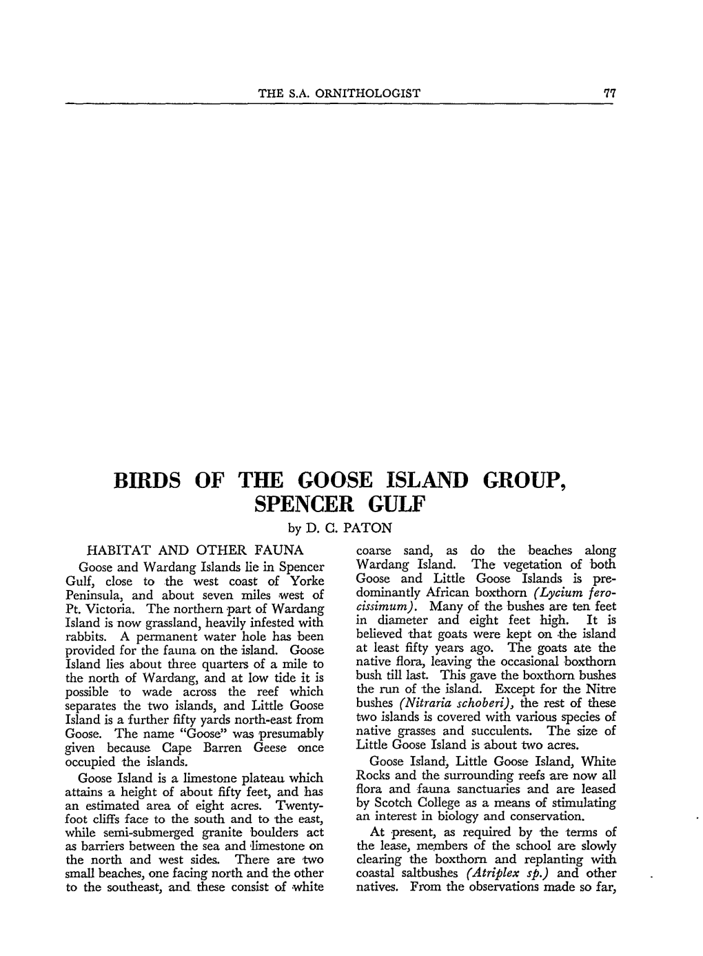 BIRDS of the GOOSE ISLAND GROUP, SPENCER GULF by D