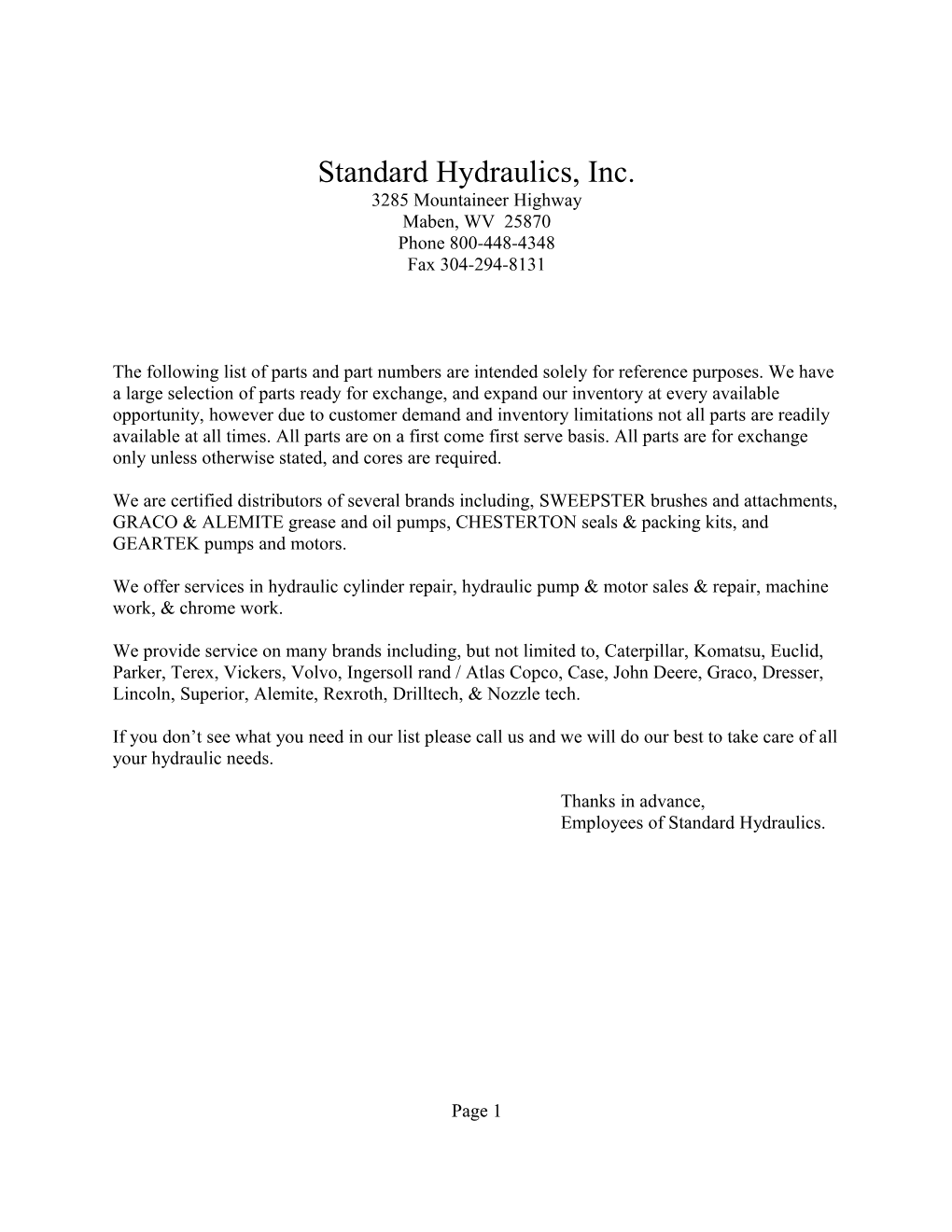 Standard Hydraulics, Inc