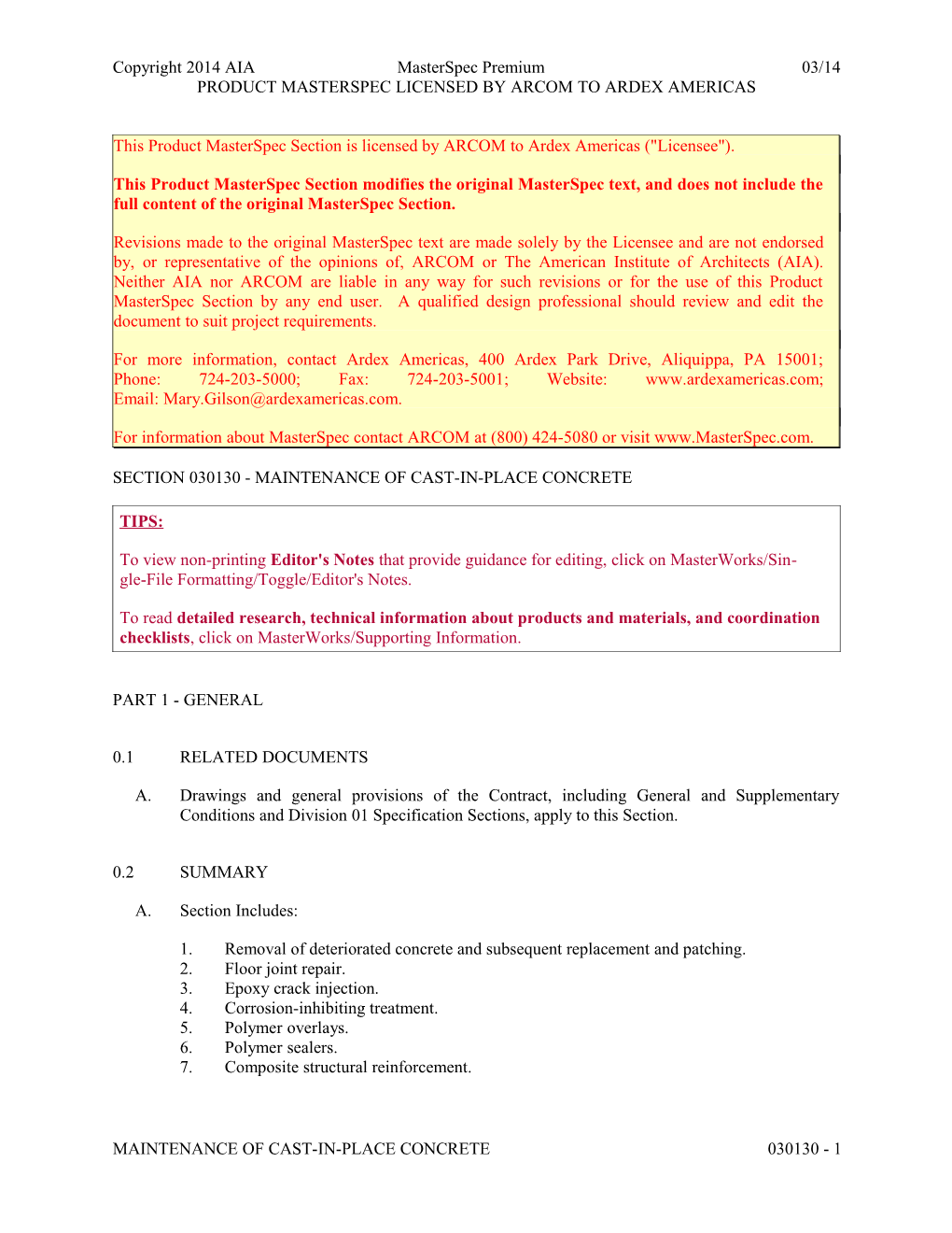 Section 030130 - Maintenance of Cast-In-Place Concrete