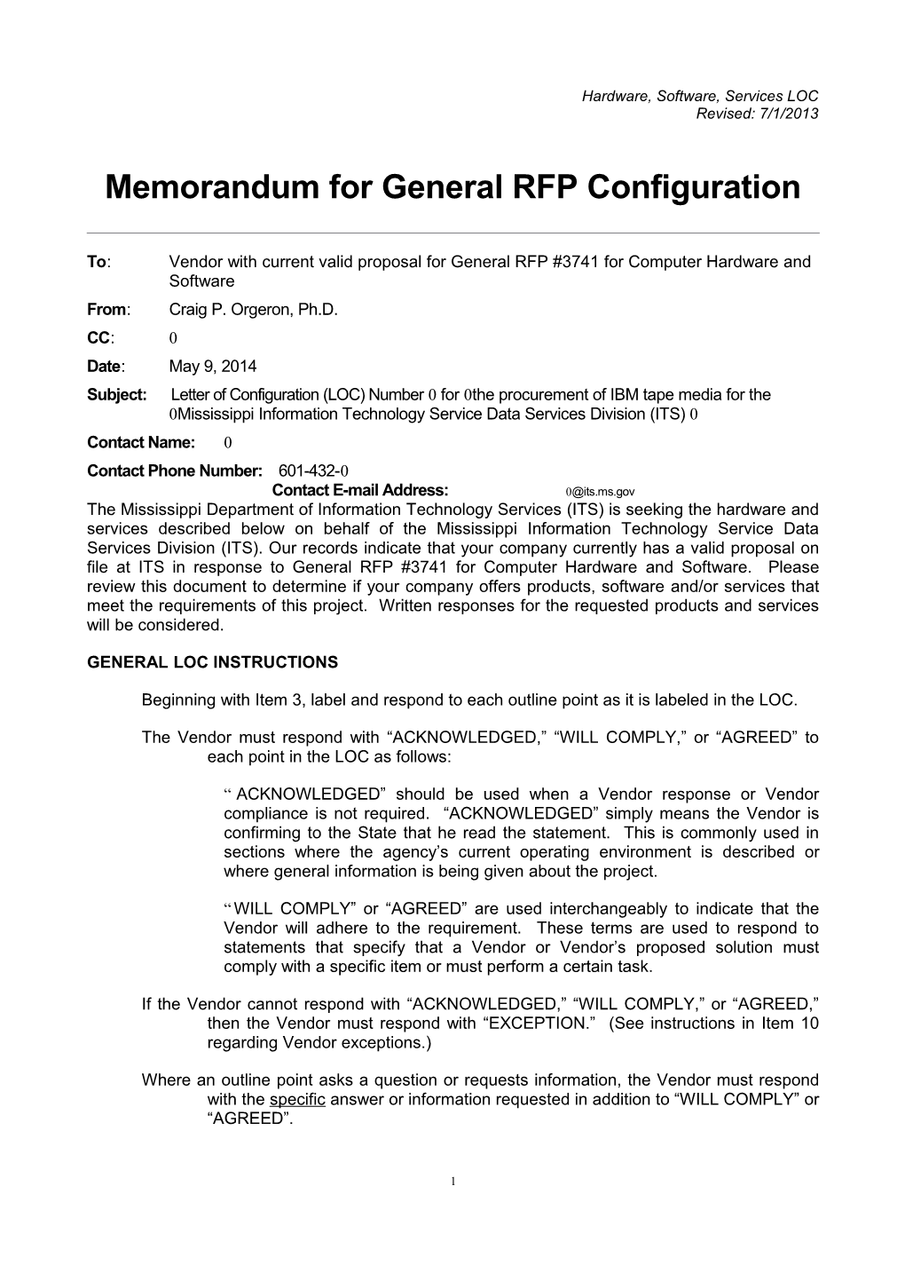 Memorandum for General RFP Configuration s21