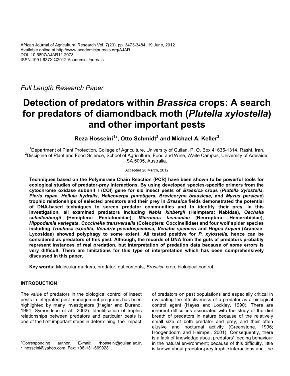Detection of Predators Within Brassica Crops: a Search for Predators of Diamondback Moth (Plutella Xylostella) and Other Important Pests