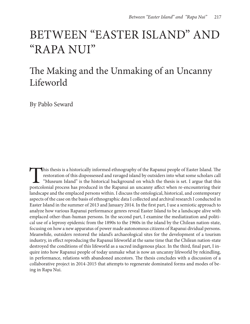 Between “Easter Island” and “Rapa Nui” 217 BETWEEN “EASTER ISLAND” and “RAPA NUI”