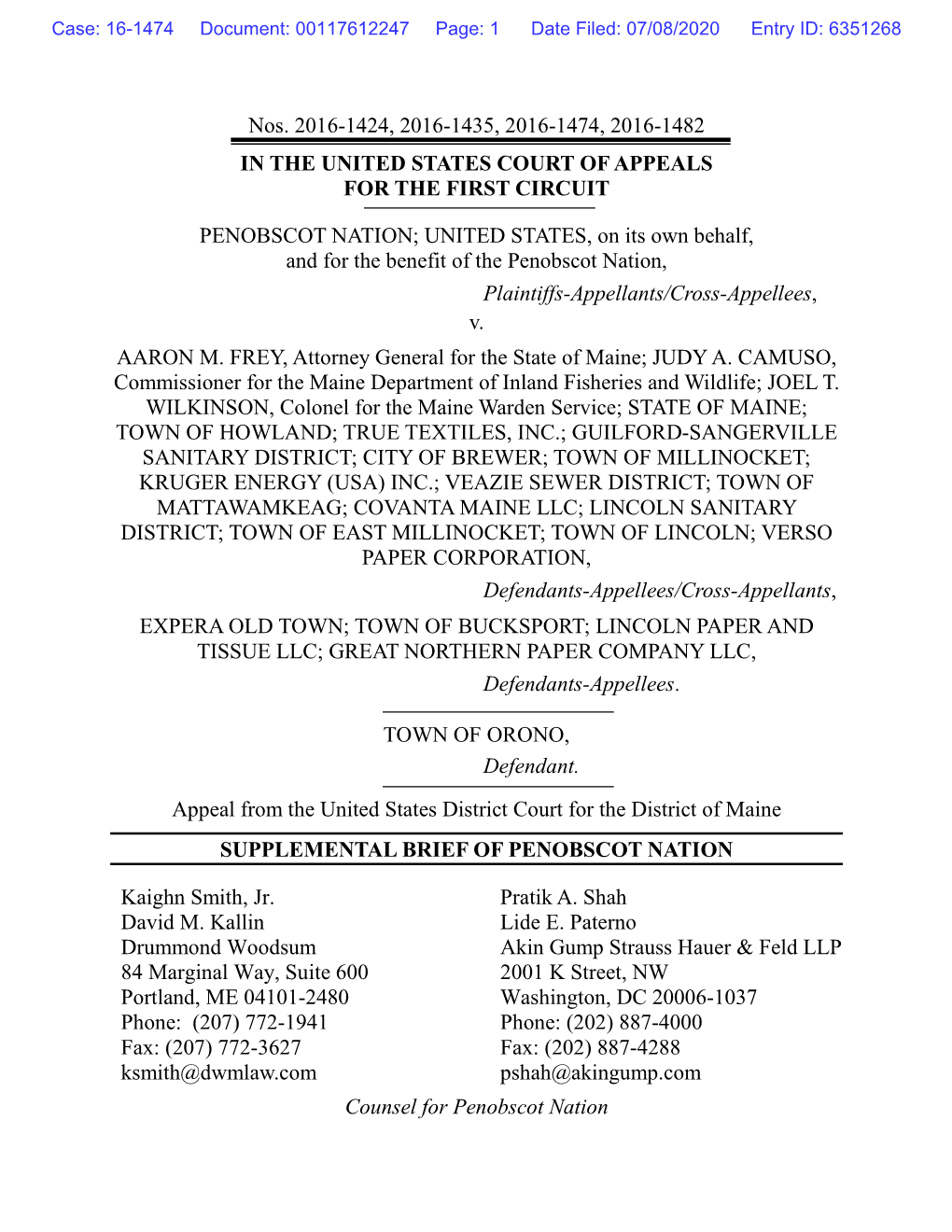 Nos. 2016-1424, 2016-1435, 2016-1474, 2016-1482 in the UNITED STATES COURT of APPEALS for the FIRST CIRCUIT