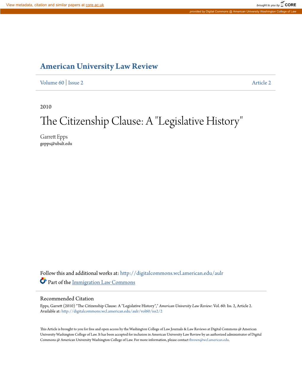 The Citizenship Clause: a ―Legislative History‖