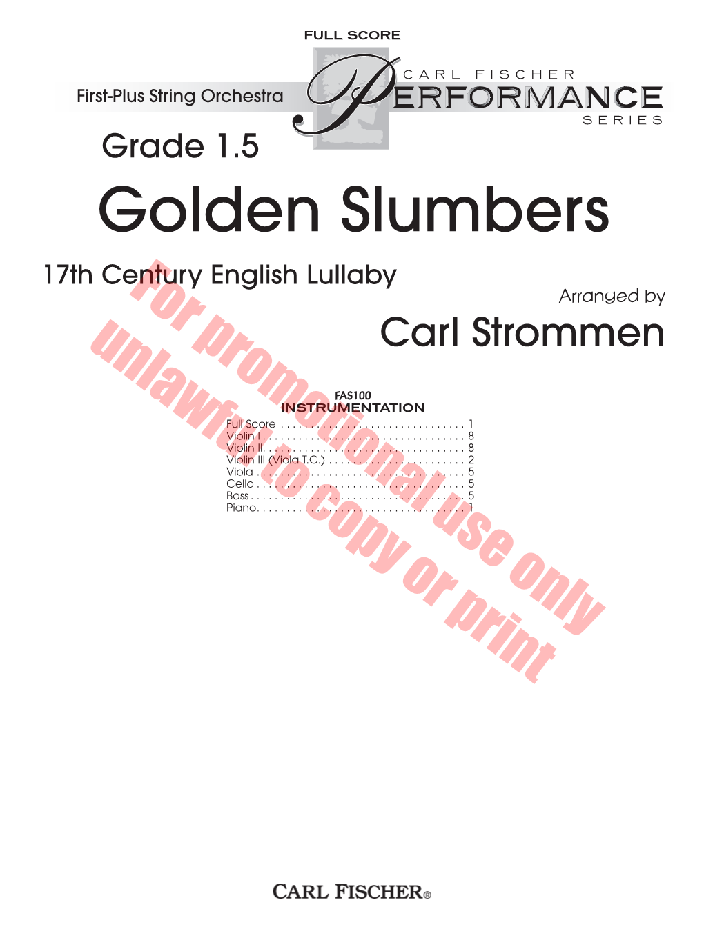 Golden Slumbers 17Th Century English Lullaby for Arranged by Unlawfulpromotional Carl Strommen