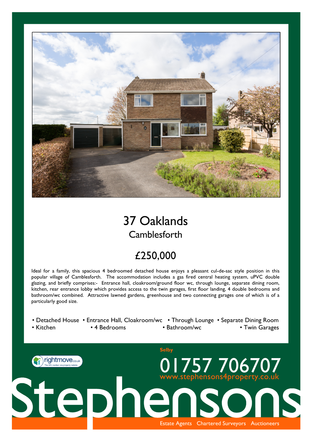 37 Oaklands Camblesforth £250,000