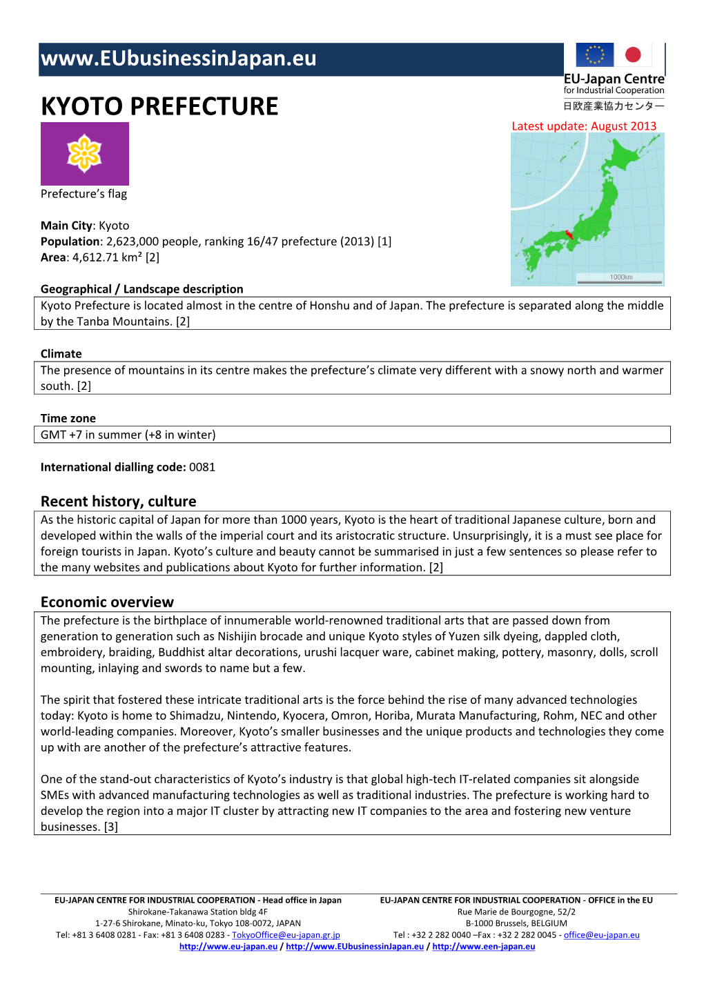 KYOTO PREFECTURE Latest Update: August 2013