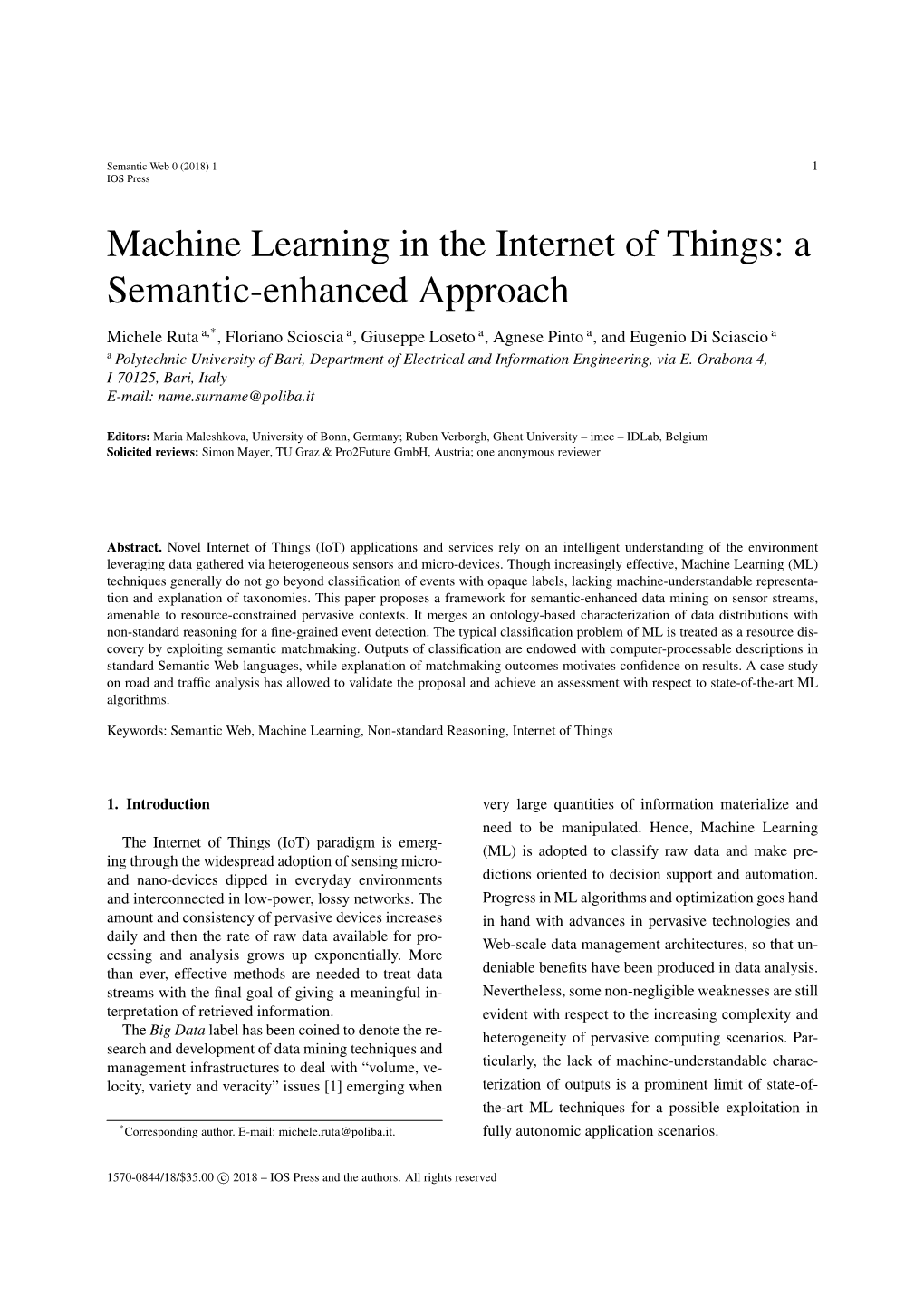 Machine Learning in the Internet of Things: a Semantic-Enhanced Approach