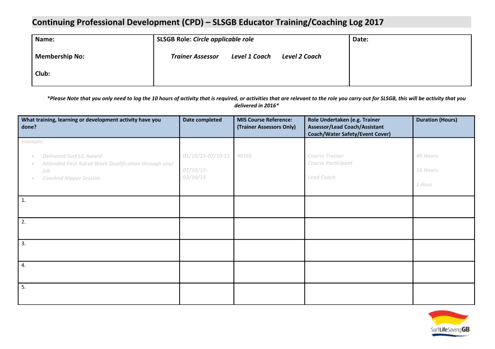 Continuing Professional Development (CPD) Learning Log