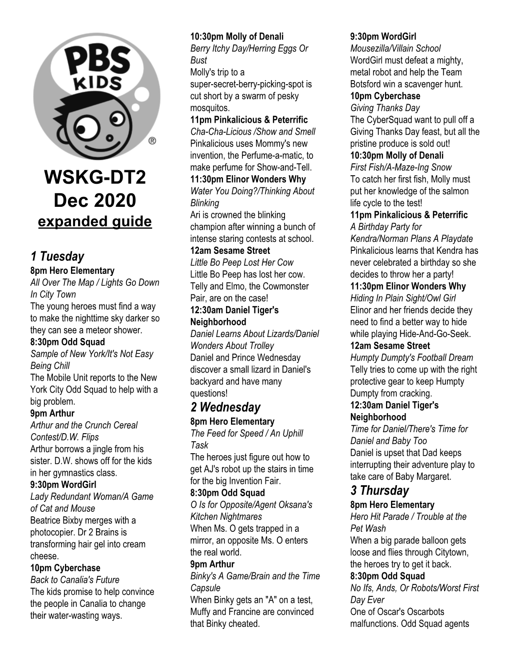 PBS KIDS Expanded Guide Share Their "Worst First Day Ever" 8Pm the Cat in the Hat Knows a 9Pm Curious George: a Very Stories