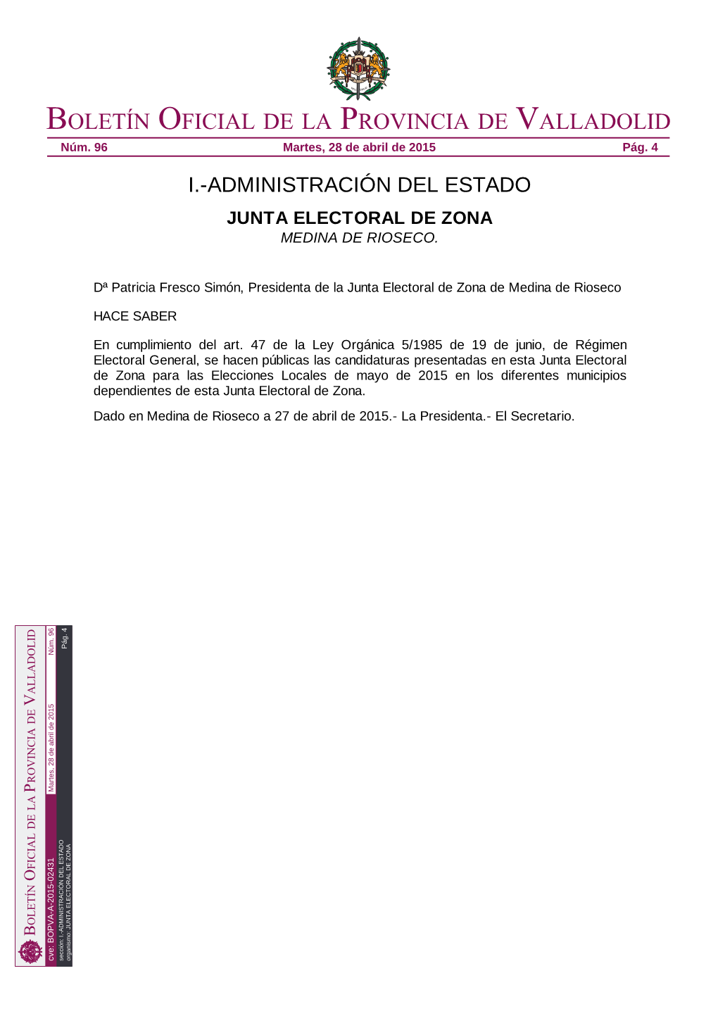 Boletín Oficial De La Provincia De Valladolid Núm