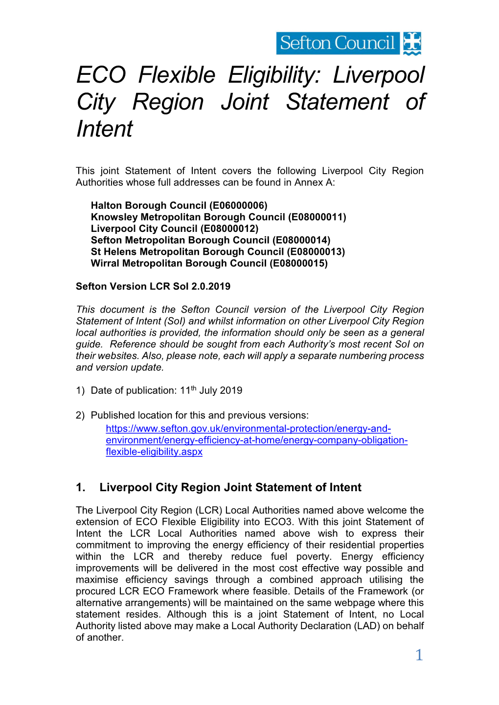 ECO Flexible Eligibility: Liverpool City Region Joint Statement of Intent