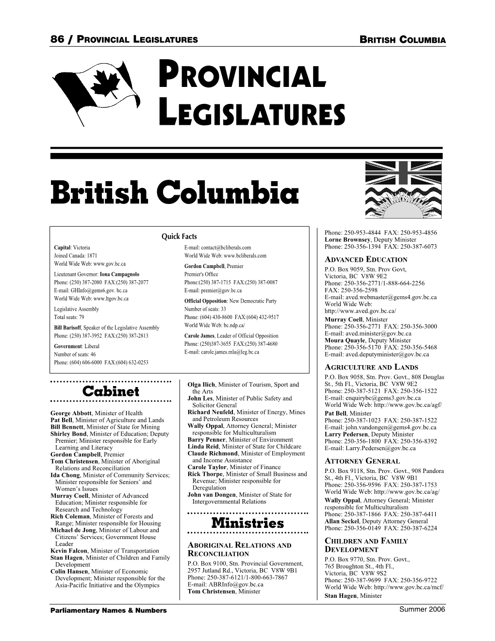 British Columbia Provincial Legislatures