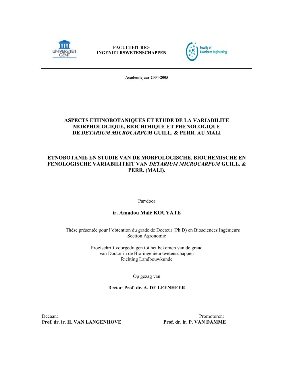 Aspects Ethnobotaniques Et Etude De La Variabilite Morphologique, Biochimique Et Phenologique De Detarium Microcarpum Guill