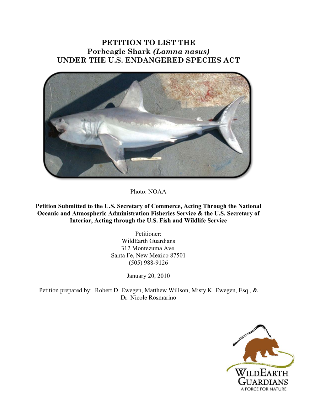 Porbeagle Shark Listing Petition Backup