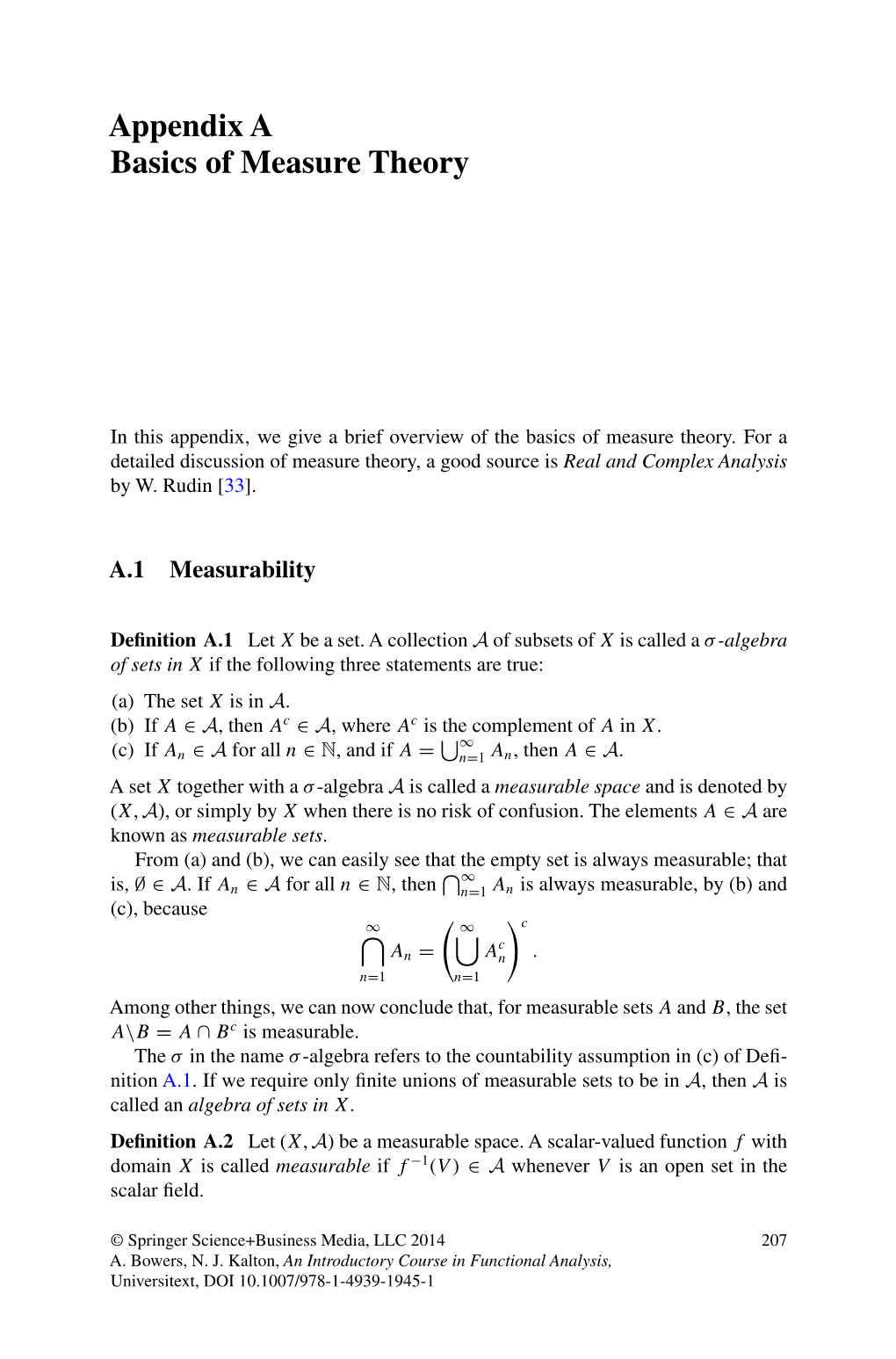 Appendix a Basics of Measure Theory