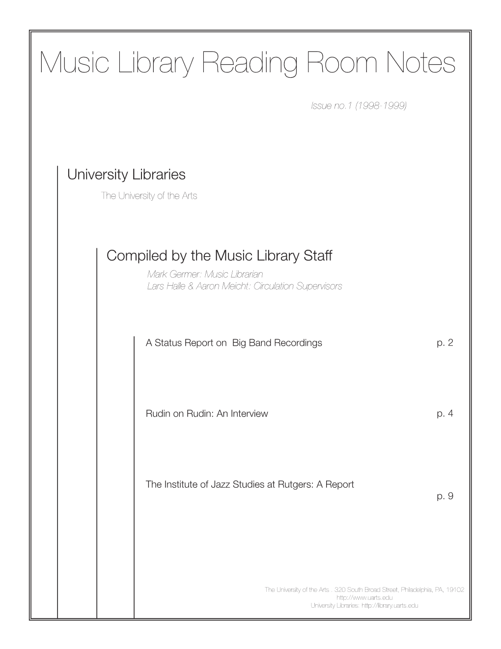 Music Library Reading Room Notes