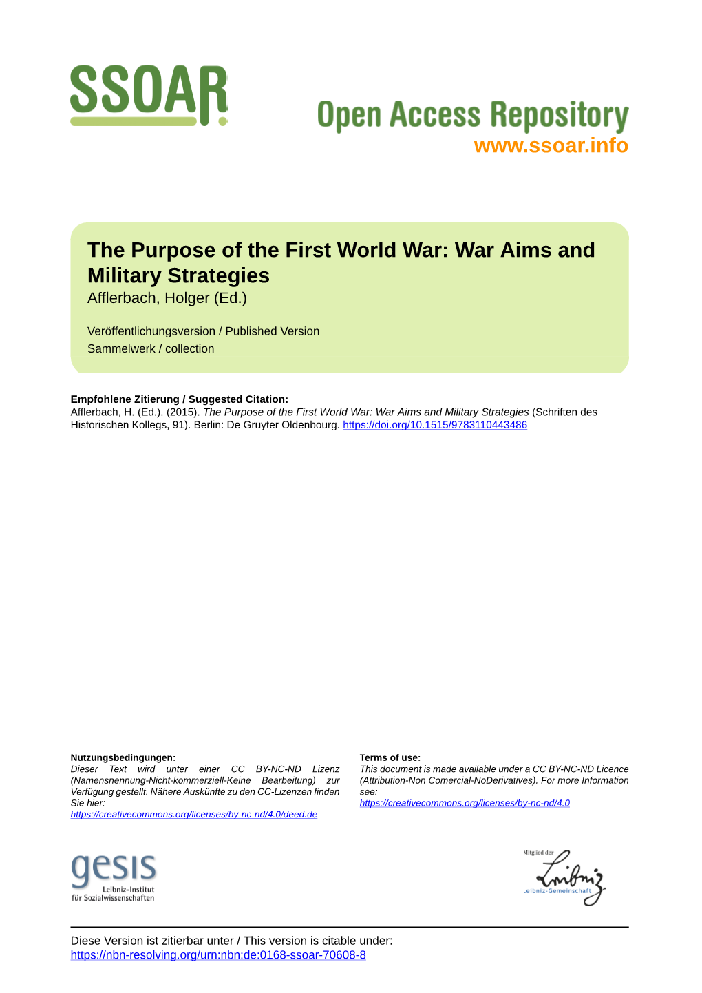 War Aims and Military Strategies Afflerbach, Holger (Ed.)