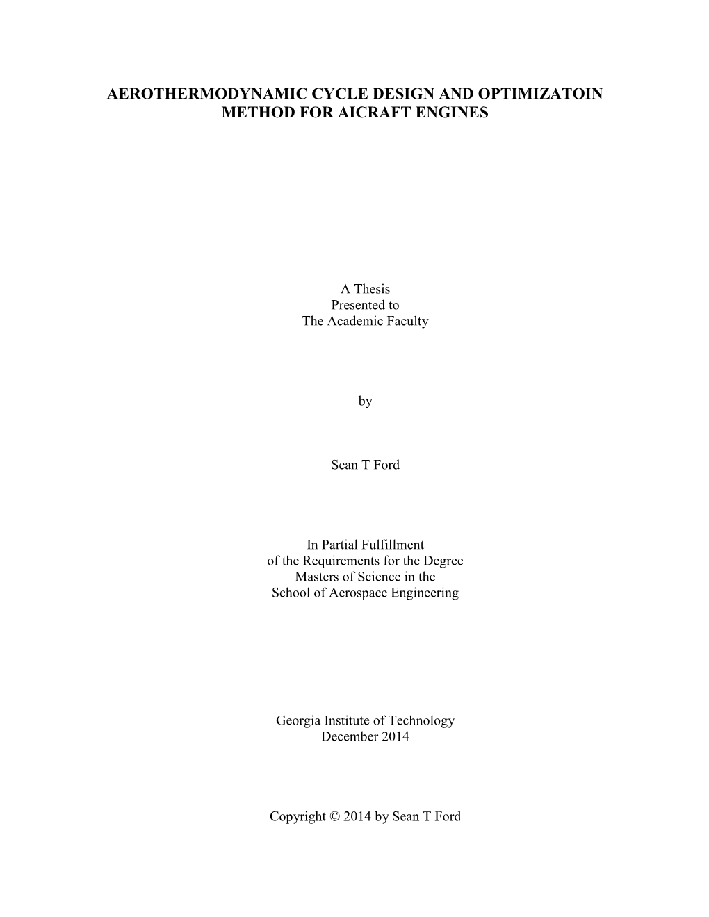 Aerothermodynamic Cycle Design and Optimizatoin Method for Aicraft Engines