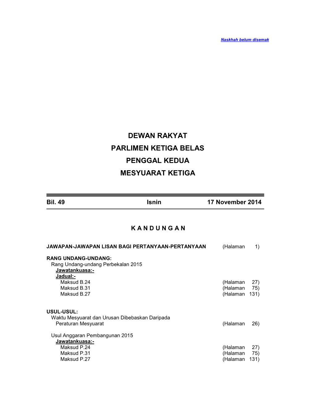 Dewan Rakyat Parlimen Ketiga Belas Penggal Kedua Mesyuarat Ketiga