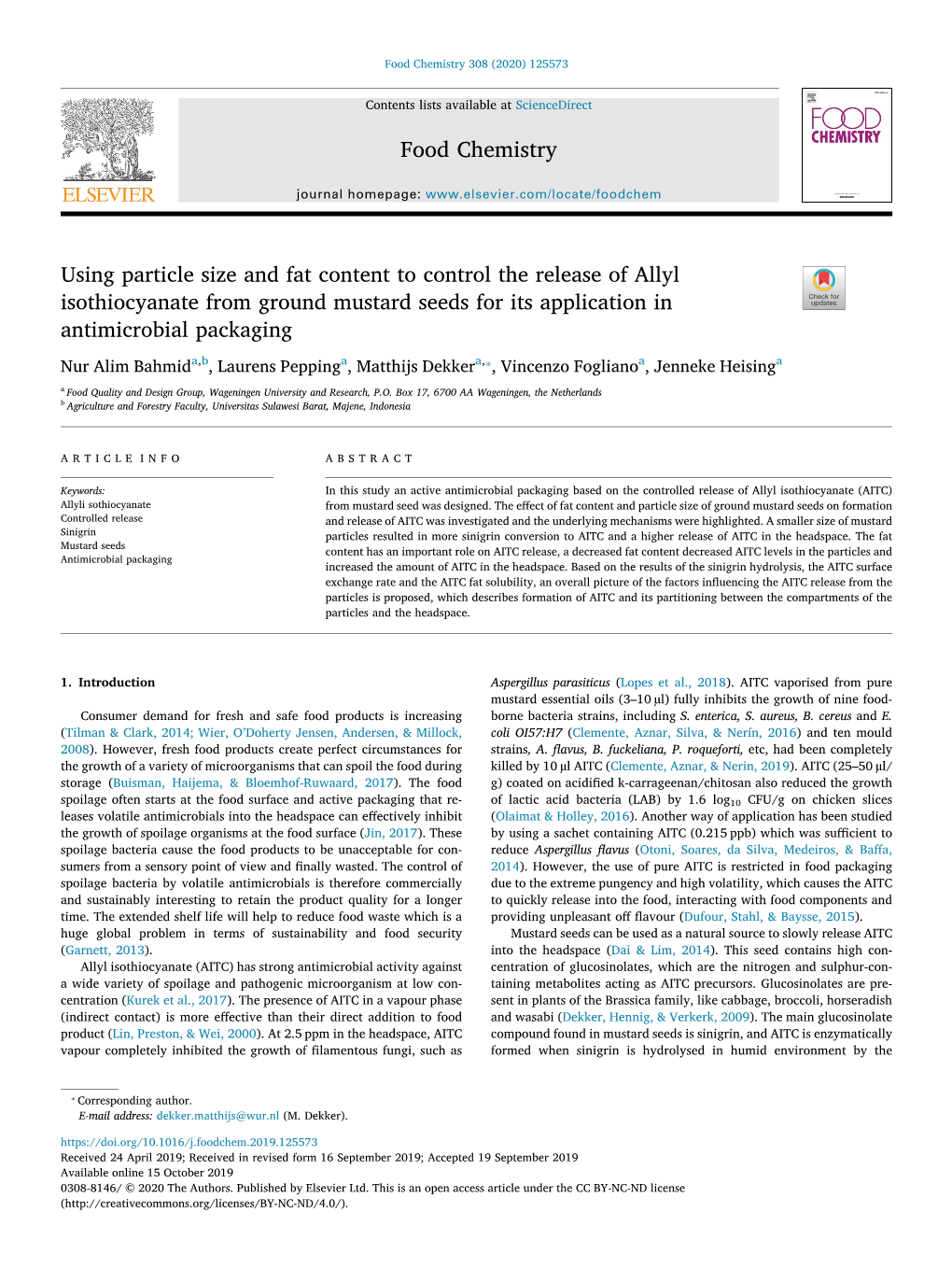 Food Chemistry 308 (2020) 125573