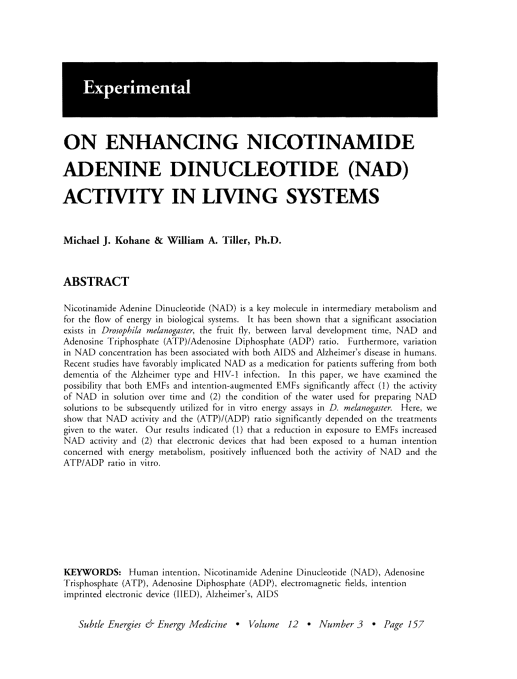 On Enhancing Nicotinamide Adenine Dinucleotide (Nad) Activity in Living Systems