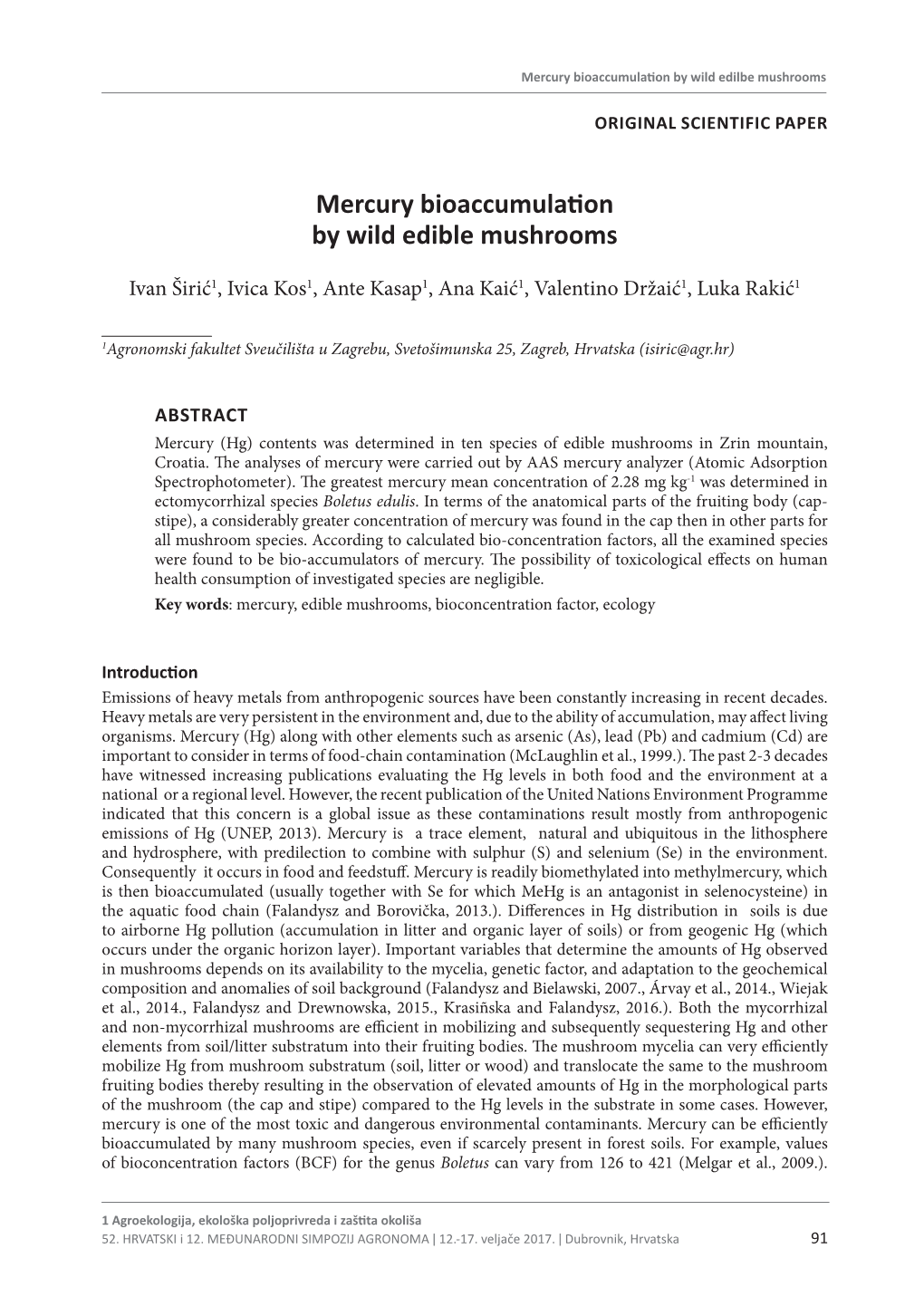 Mercury Bioaccumulation by Wild Edible Mushrooms