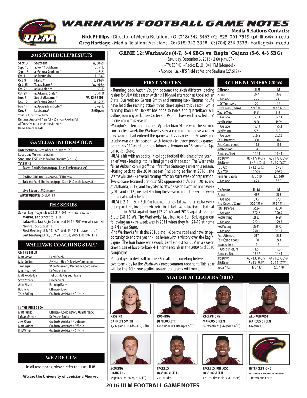 Warhawk Football Game Notes