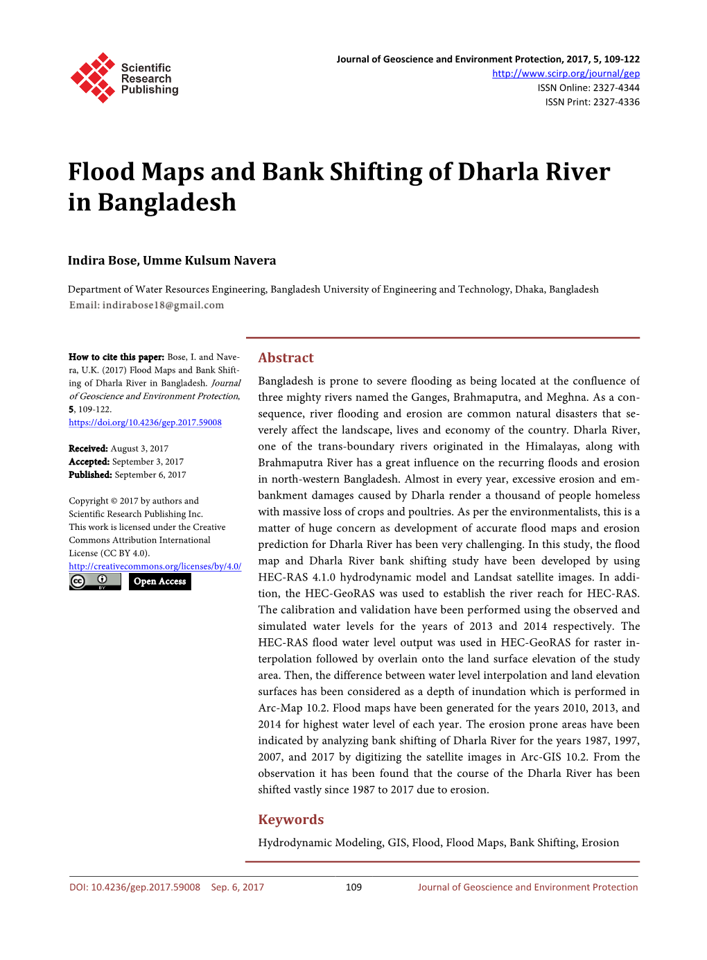 Flood Maps and Bank Shifting of Dharla River in Bangladesh
