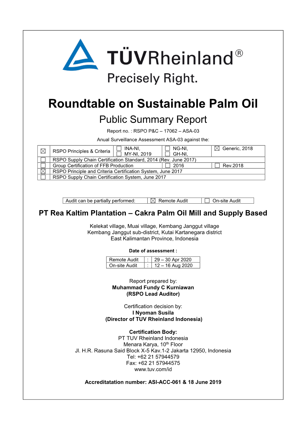 RSPO Public Summary Report Template