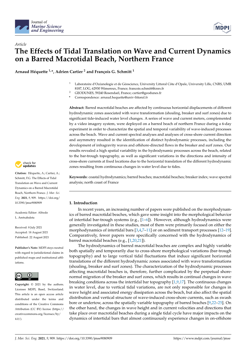 The Effects of Tidal Translation on Wave and Current Dynamics on a Barred Macrotidal Beach, Northern France