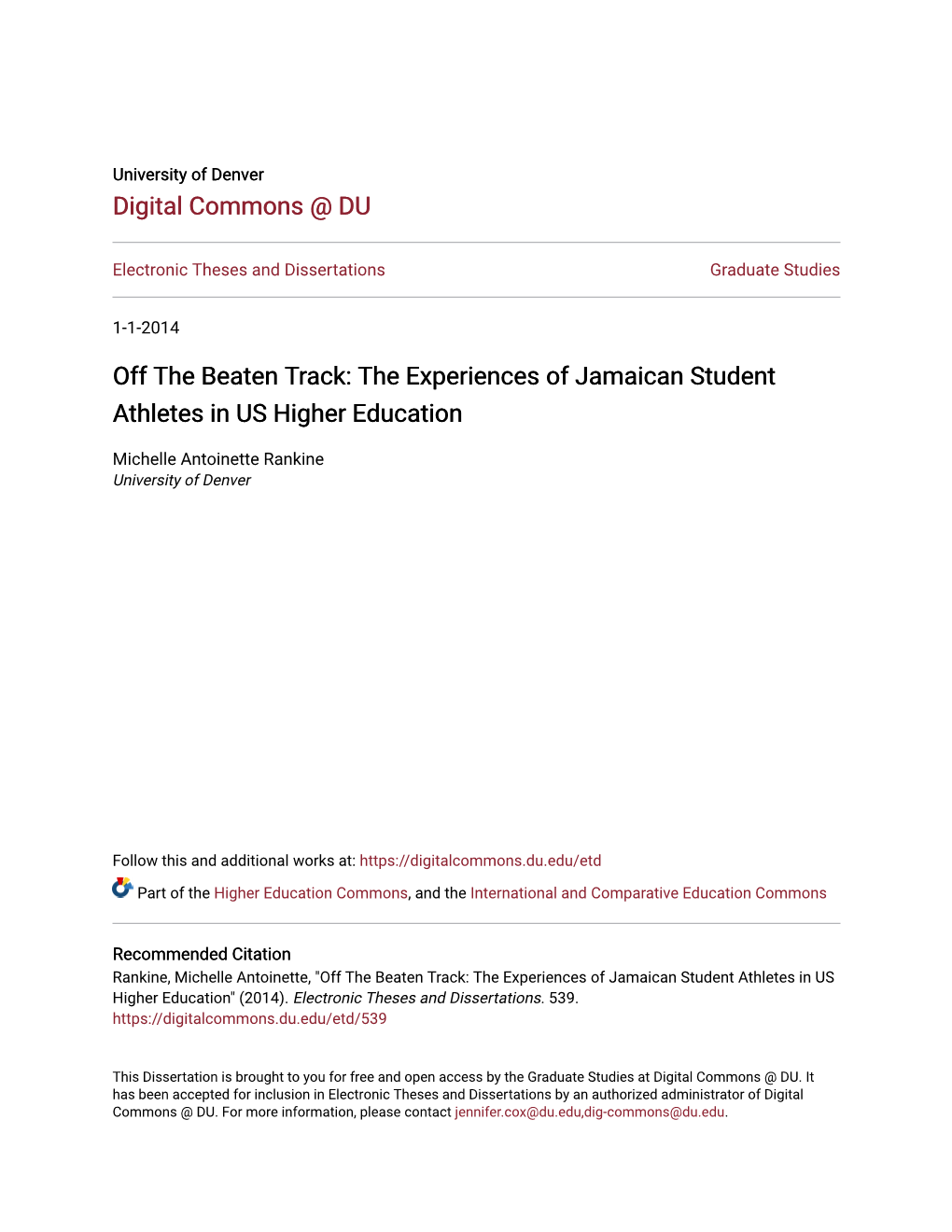 The Experiences of Jamaican Student Athletes in US Higher Education