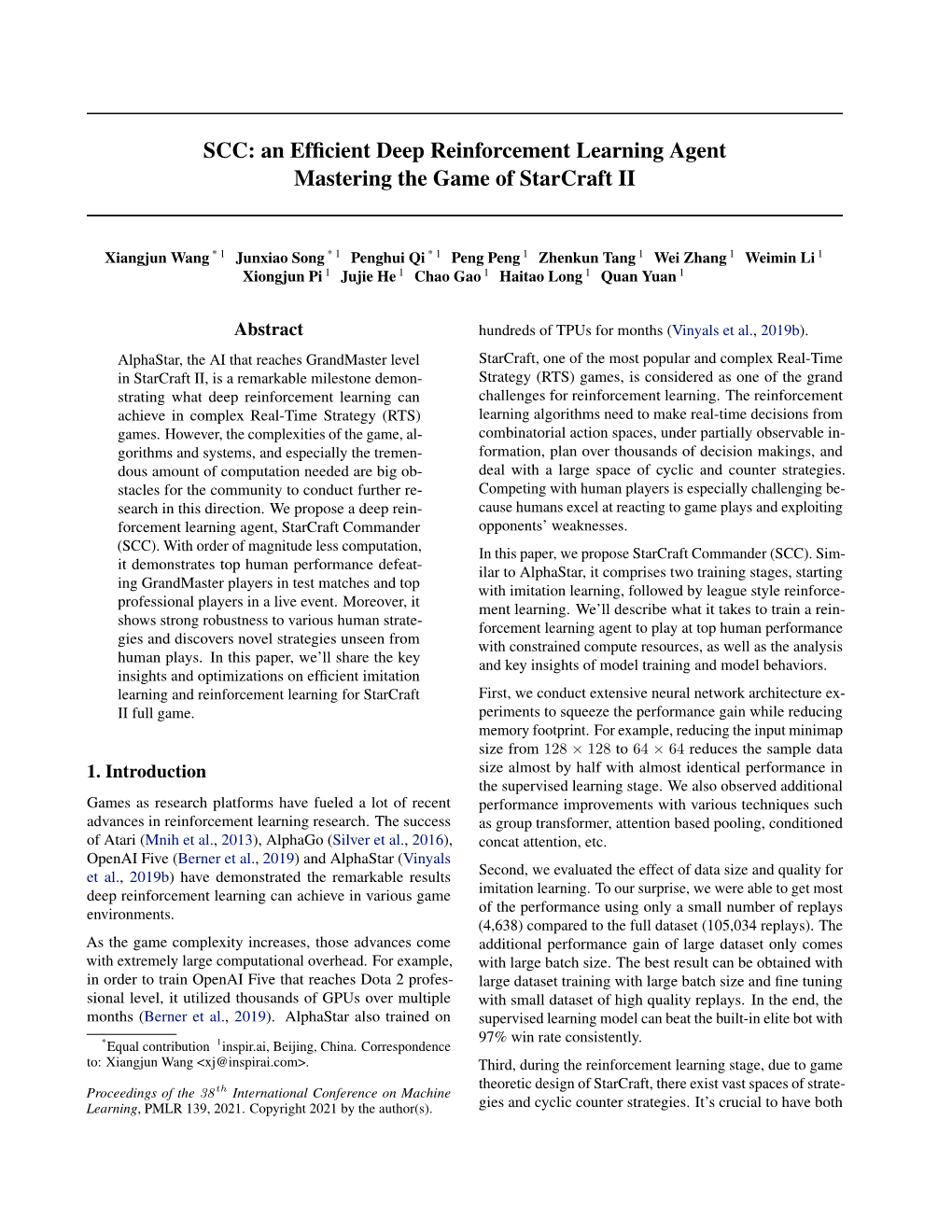 SCC: an Efficient Deep Reinforcement Learning Agent Mastering The