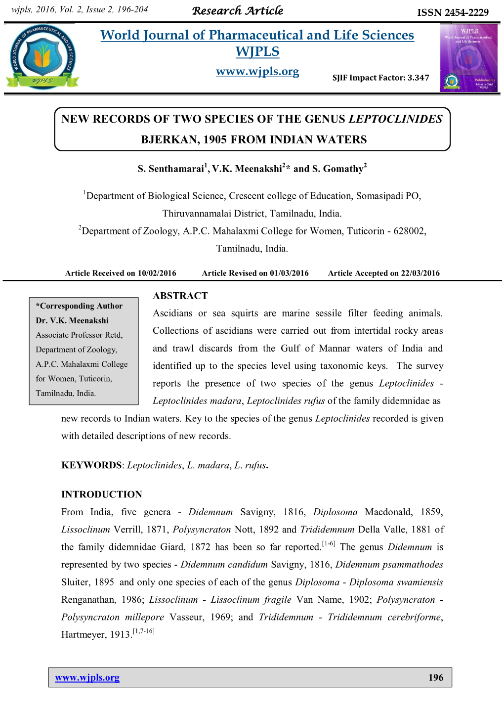 World Journal of Pharmaceutical and Life Sciences WJPLS