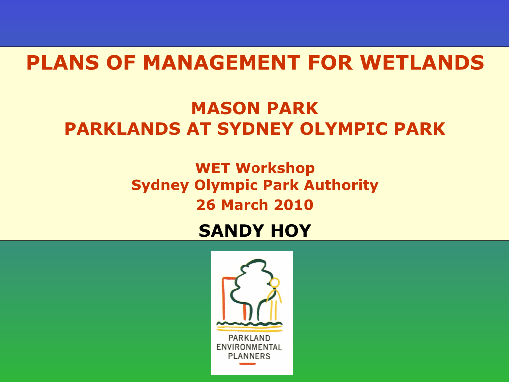 Plans of Management for Wetlands