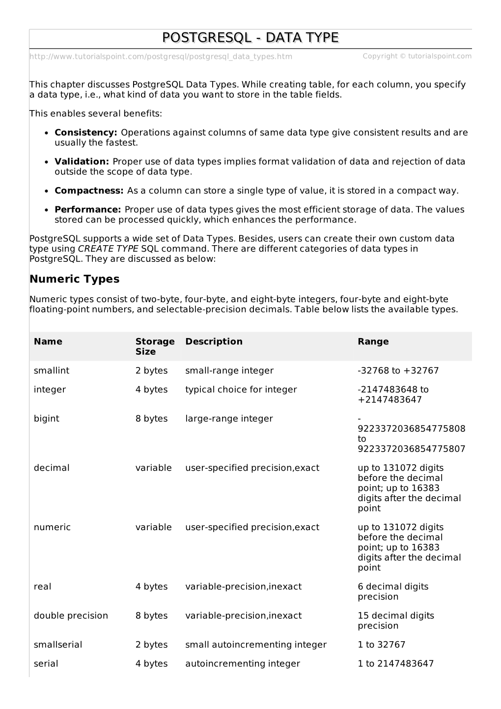 Postgresql Data Types