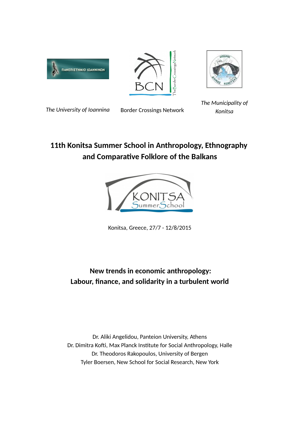 11Th Konitsa Summer School in Anthropology, Ethnography and Comparative Folklore of the Balkans