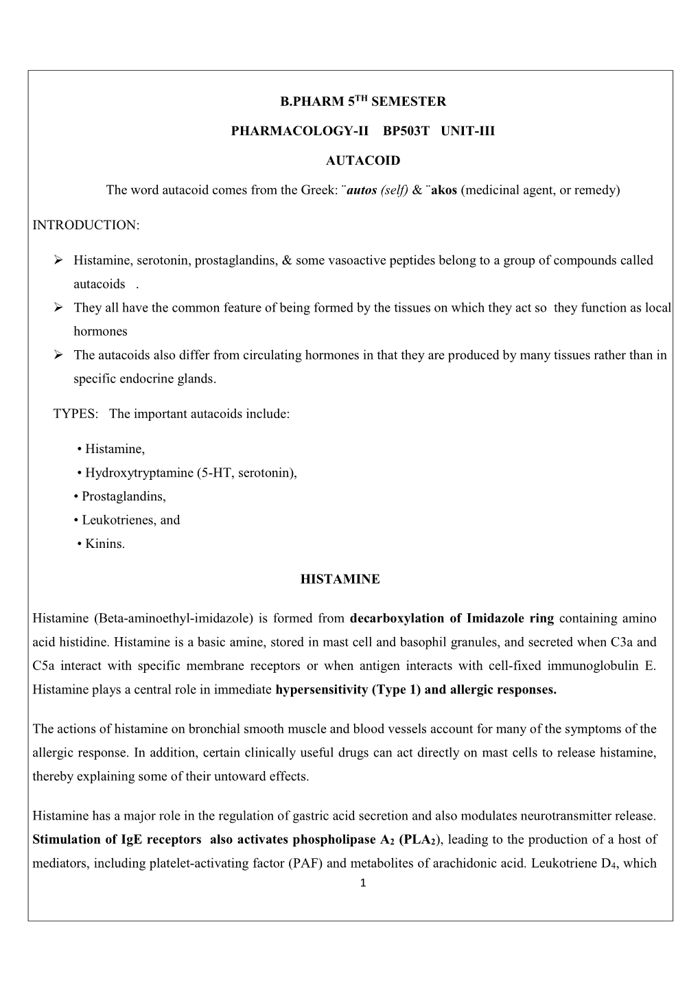 B.Pharm 5Th Semester Pharmacology-Ii