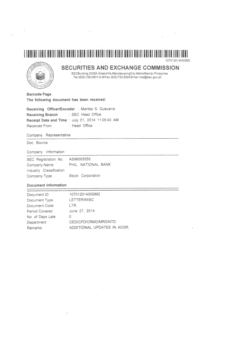 Updates in ACGR As of June 27, 2014