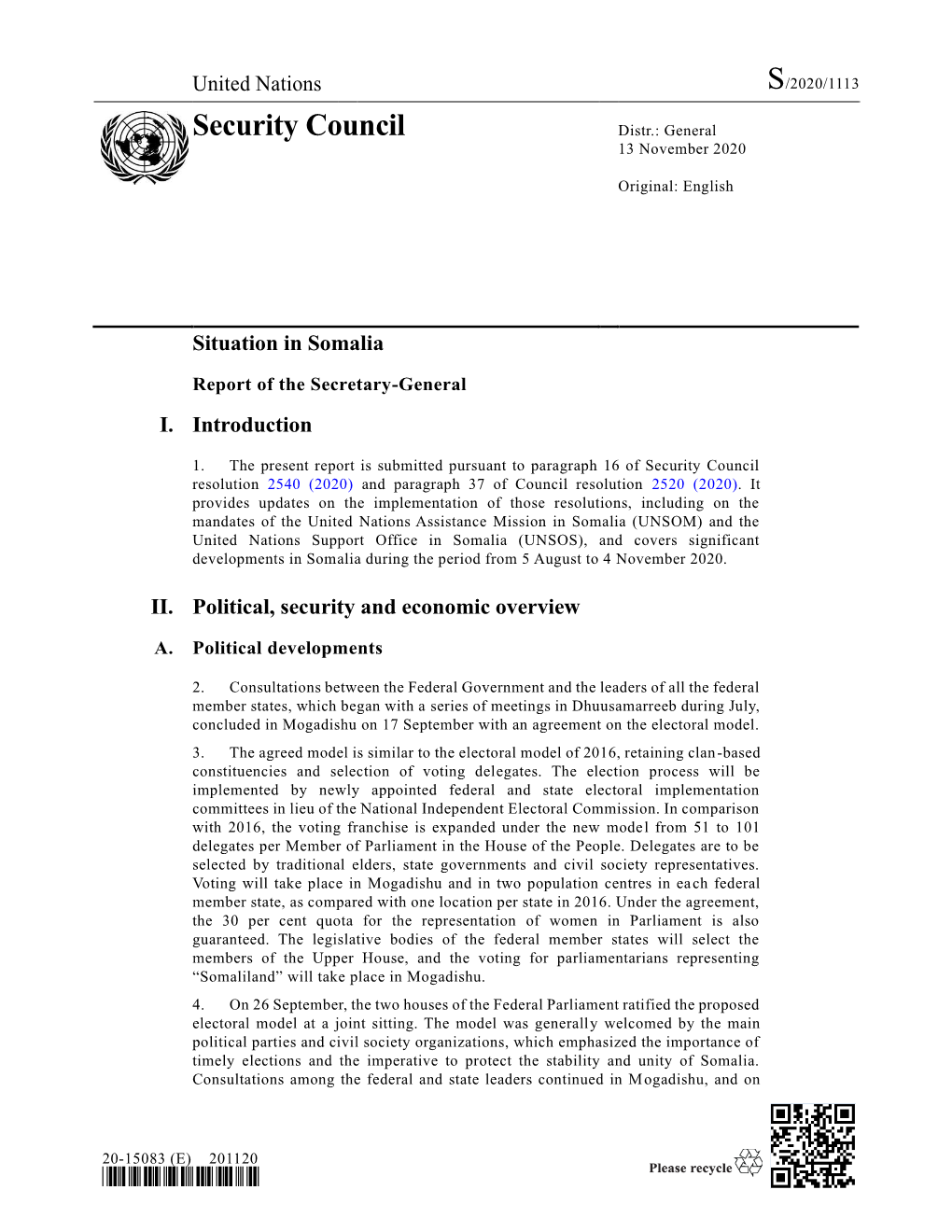 Security Council Distr.: General 13 November 2020