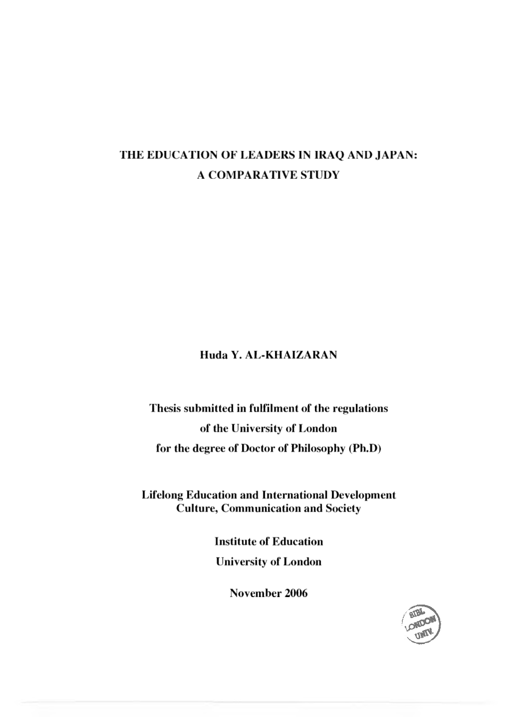 The Education of Leaders in Iraq and Japan: a Comparative Study