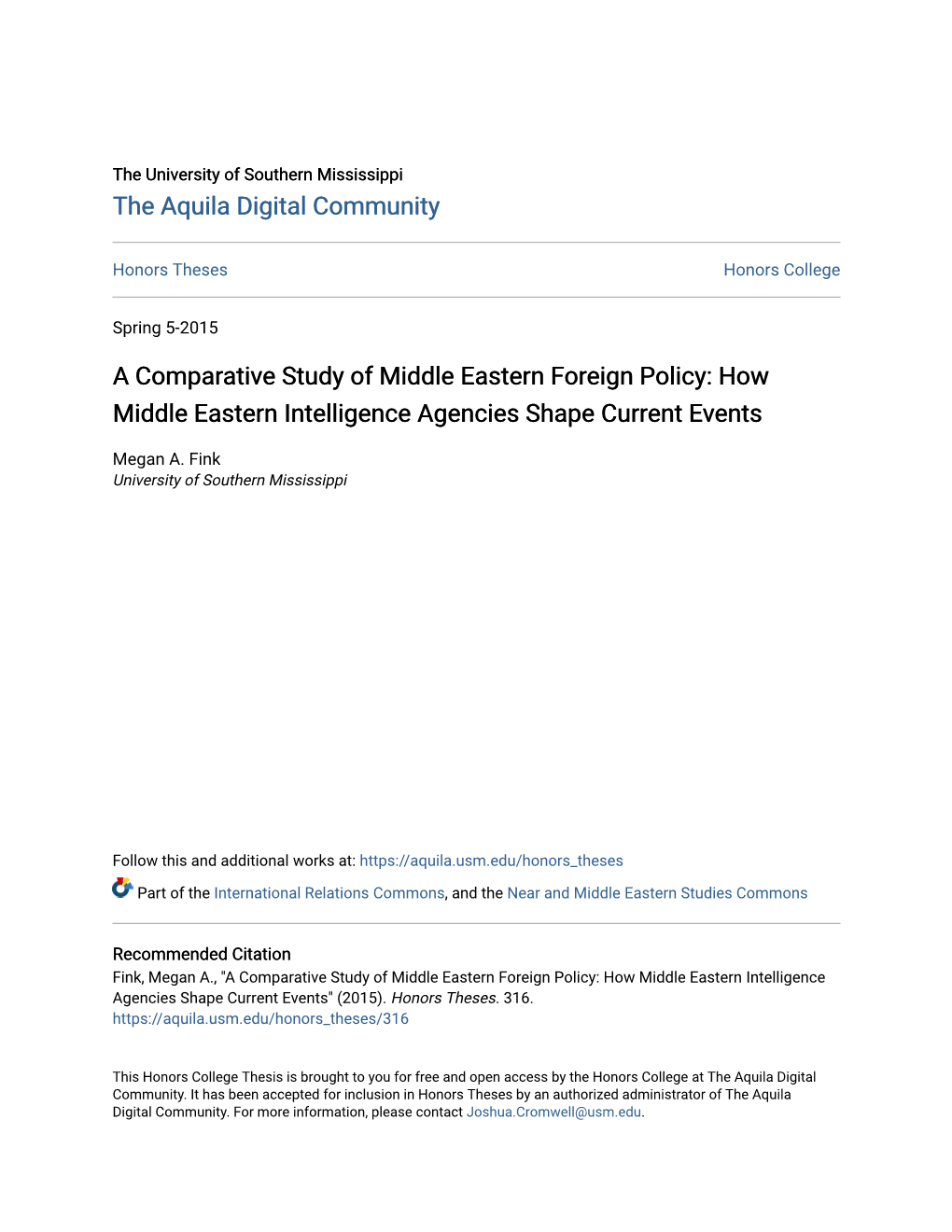 A Comparative Study of Middle Eastern Foreign Policy: How Middle Eastern Intelligence Agencies Shape Current Events