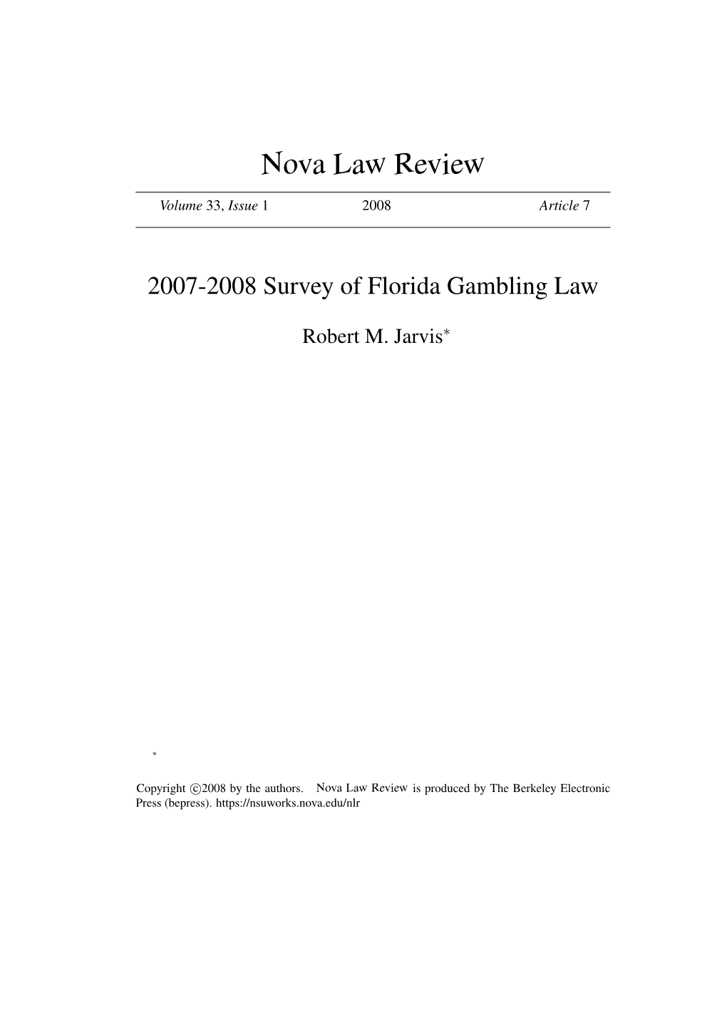 2007-2008 Survey of Florida Gambling Law