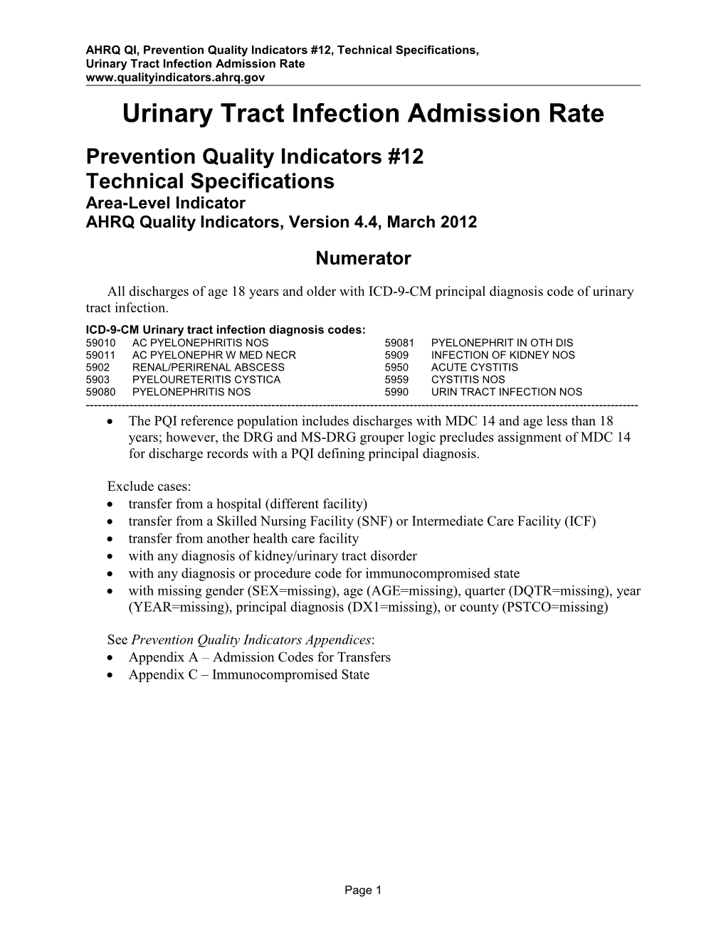 PQI 12 Urinary Tract Infection Admission Rate