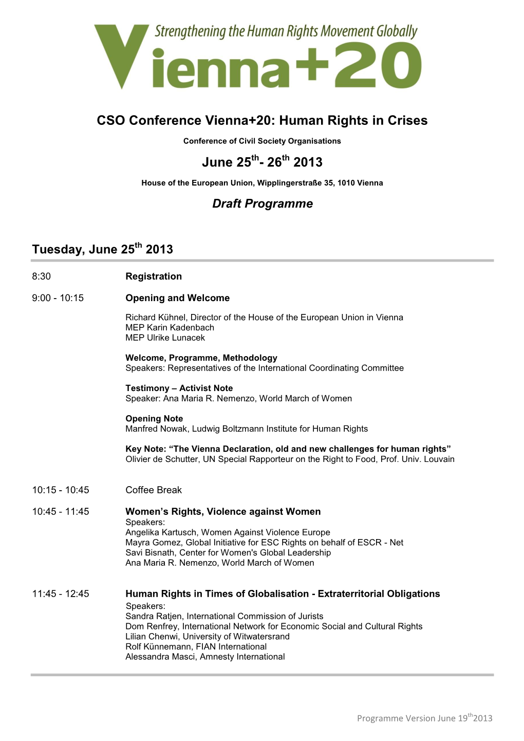 CSO Conference Vienna+20: Human Rights in Crises