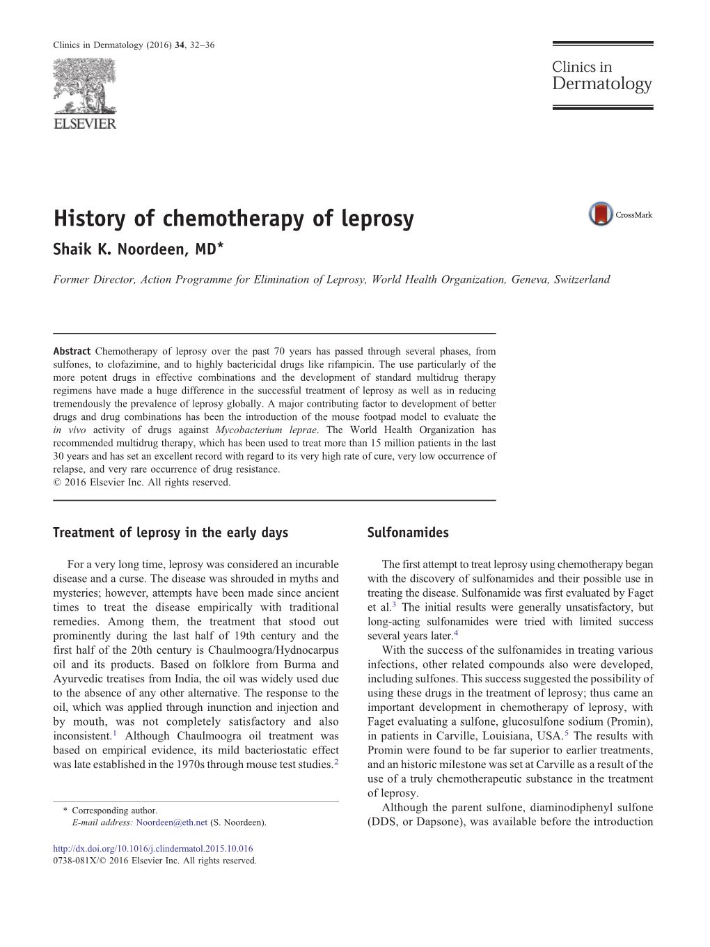 History of Chemotherapy of Leprosy Shaik K